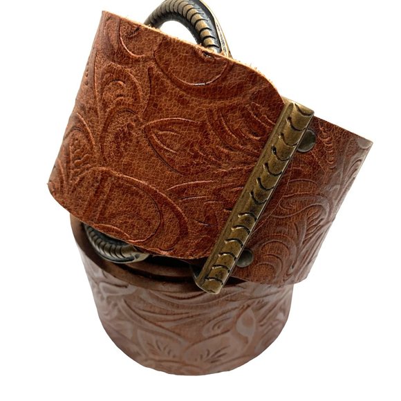 ANTONIAZZI Firenze Brown Tooled‎ Leather Wide Waist Belt main image 4